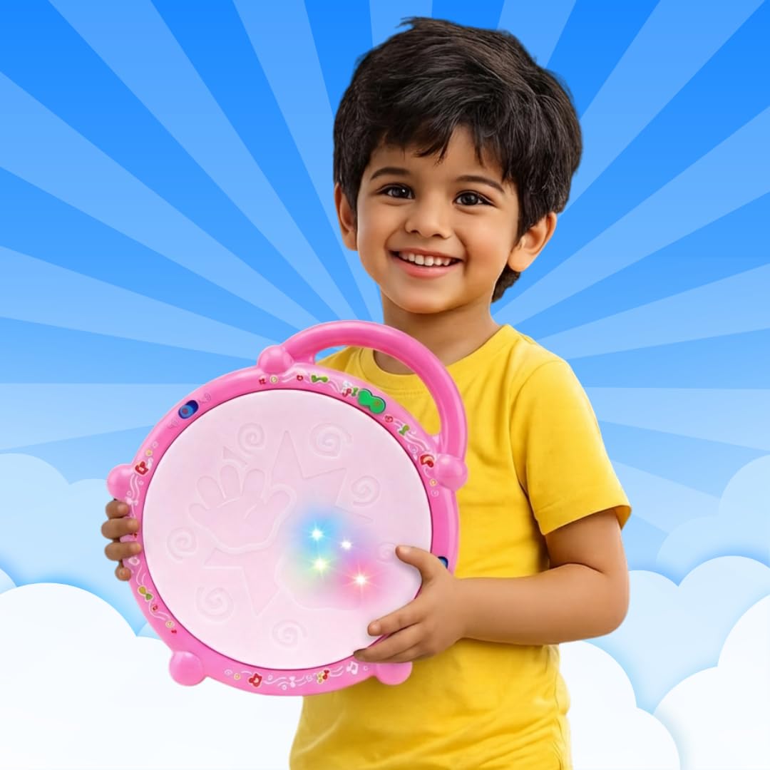 Wishluck Flash Drum Toy with 2 Mallets for Kids | Multicolor 3D Lights | Dynamic Musical Instrument | Toy for Baby and Toddlers (Boy)-image-33