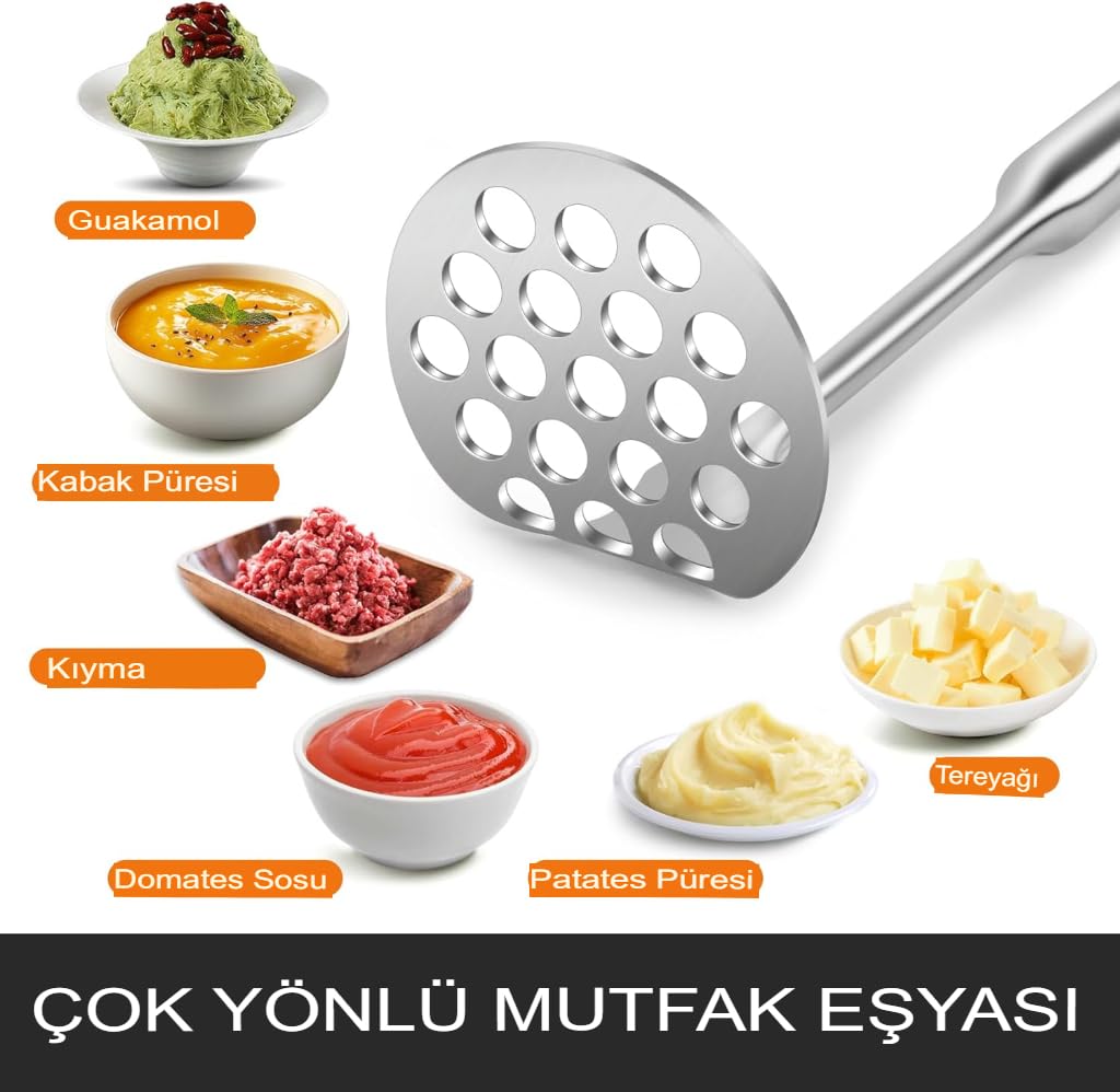 MallArt® Paslanmaz Çelik Patates Ezici – Ergonomik Tutma Sapı ile Püre Yapıcı, Endüstriyel Kalite Patates Presi, Mutfak Gereci, Bulaşık Makinesinde Yıkanabilir – Püre, Havuç, Tatlı Patates İçin