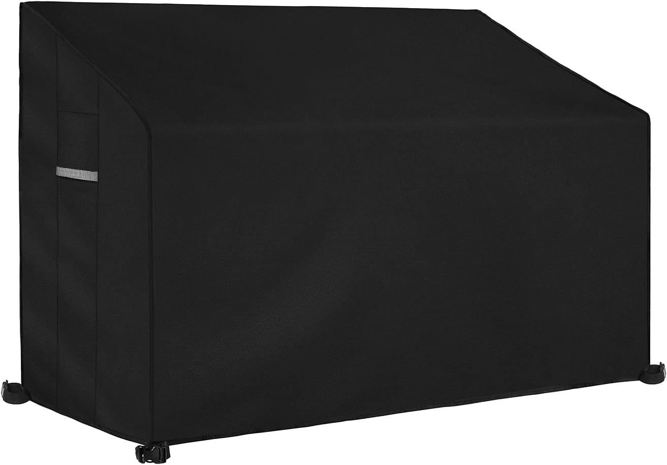 Dokon 2 Seat Garden Bench Covers Waterproof Heavy Duty 600D Oxford Fabric Outdoor Bench Seat Cover with Air Vent Windproof Anti-UV Patio Garden Seat Covers (134x66x63/89cm) – Black