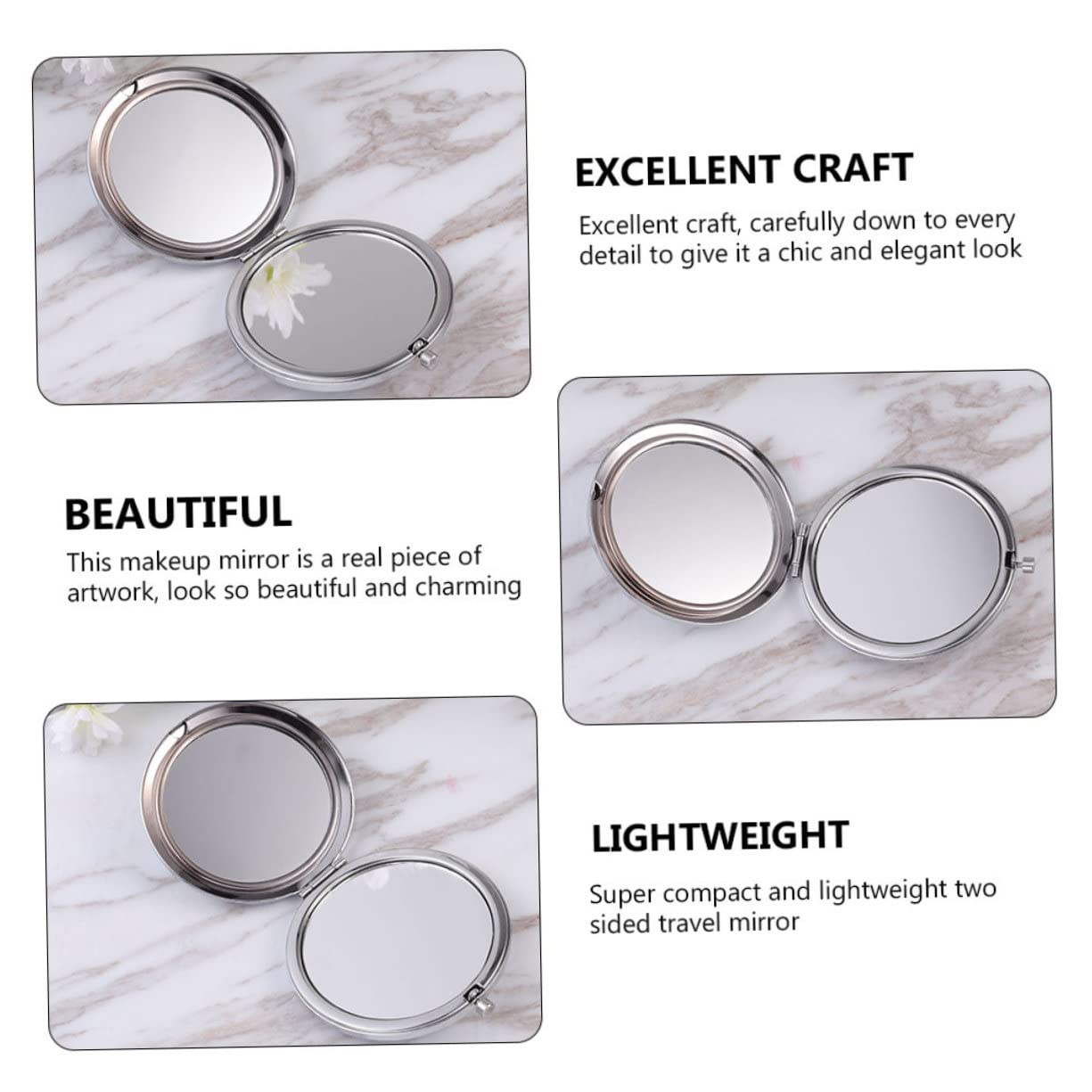 Zerodeko Miroir de Maquillage Portable Double Face en Métal et Verre, Pliable, Grossissant, Élégant, Lot de 10 pour Voyage et Paquet à Main