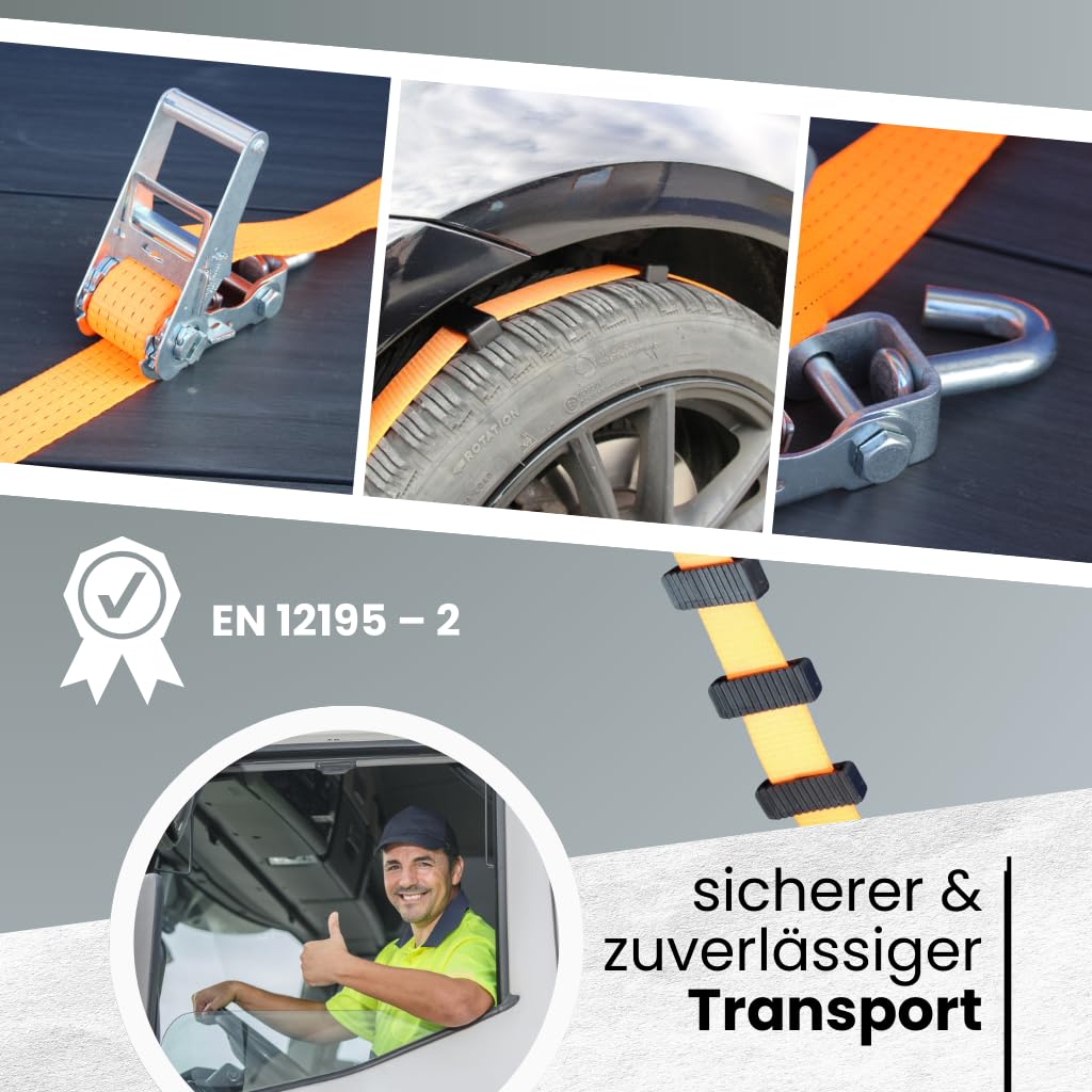 Autotransport Spanngurt Radsicherung, 4 Stück, 50 mm, 1-teilig