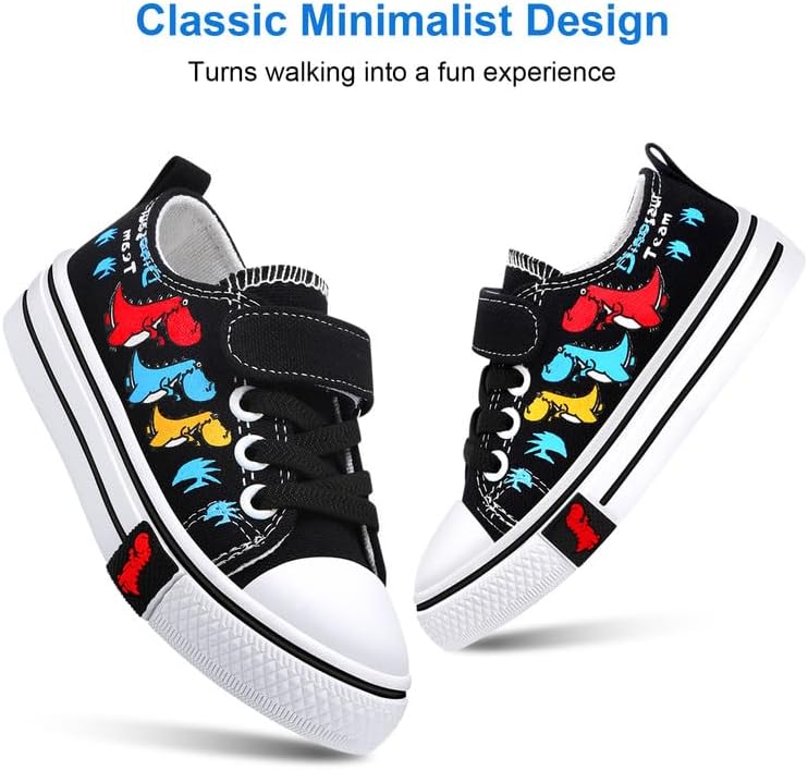 Toddler Boys Girls Slip On Canvas Sneakers Cartoon Dinasour Printed Little Kid Unisex Adjustable Strap Walking Shoes Lazy Shoes with Hook and Loops - Image 4