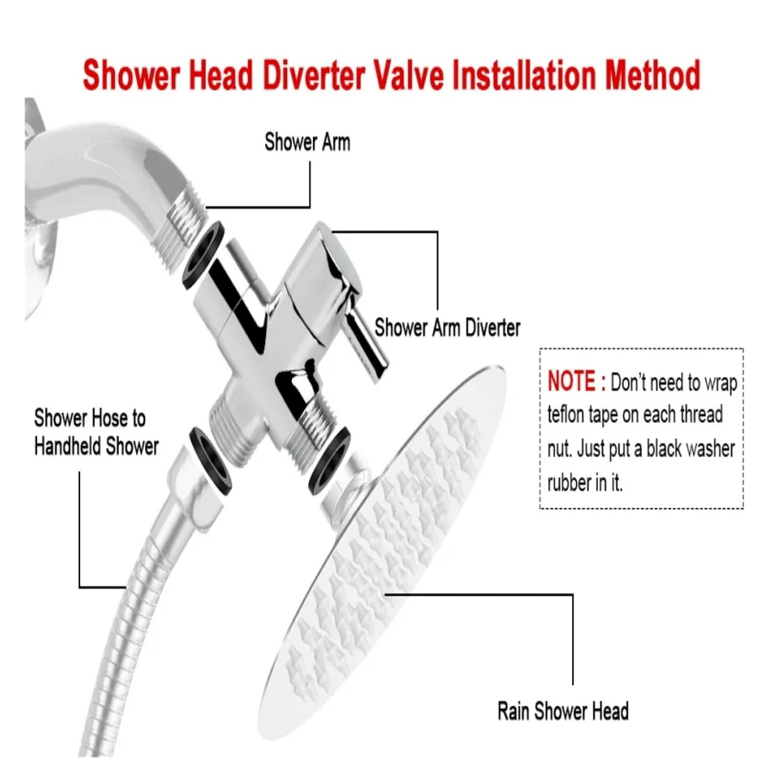 VáLvula Desviadora Ducha Válvula desviadora de ducha de latón de 3 vías G1/2", separador de agua, adaptador en T, grifo ajustable, repuesto(3 Way Diverter-B)