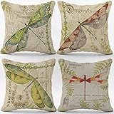 Vintage French Dragonfly Country Style Throw Pillow Case, 18 x 18 Inch Set of 4, Farmhouse Decor,  F