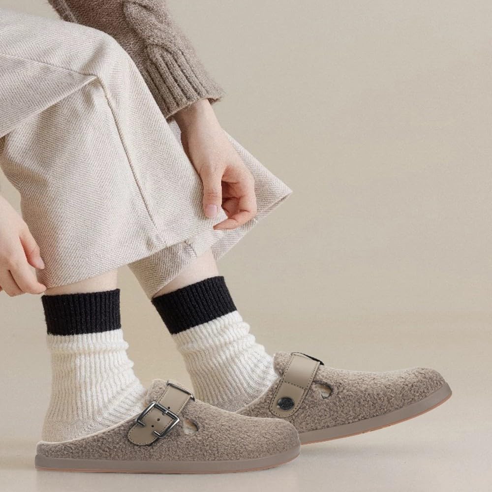 Sisttke Hausschuhe Damen Herren Gefütter Clogs Winter Bequeme Wärme Plüsch Flauschige Haus Pantoletten Gartenschuhe