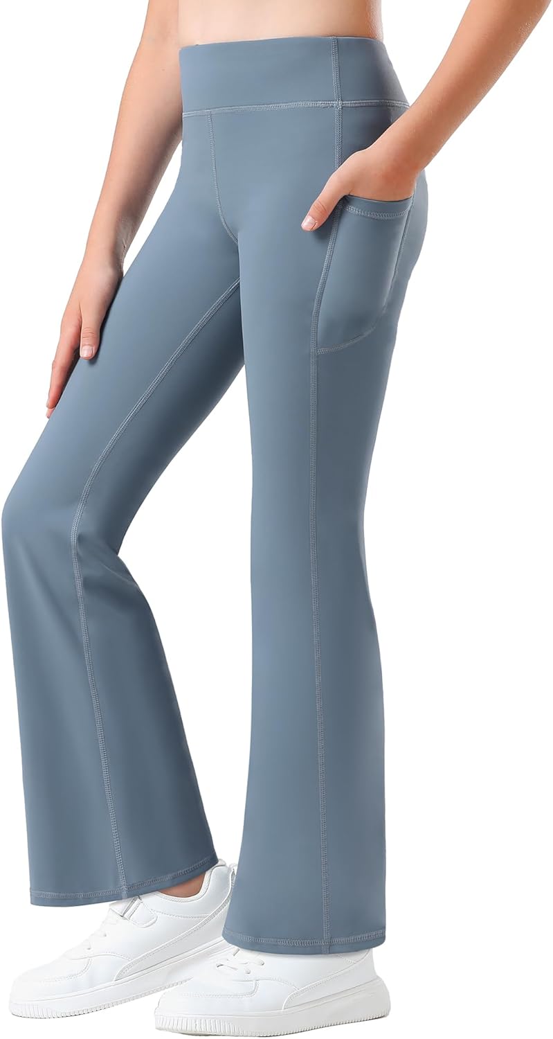 Stelle Girl's Flare Leggings with Pockets High Waisted Bootcut Yoga Pants Kids Dance Bell Bottoms Leggings