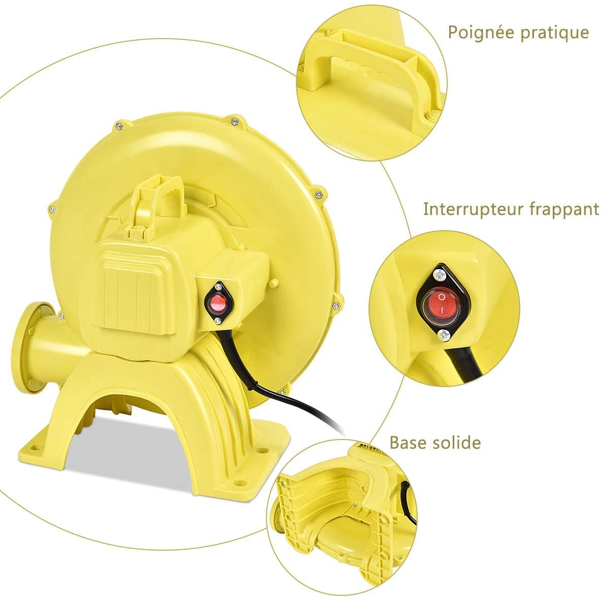 RELAX4LIFE Pompe Électrique Gonflable avec Moteur en Cuivre 350W/450W/680W/850W, Souffleur d'air avec Ventilateur pour Château Gonflable, Maison Gonflable de Rebond de l'eau, Cavalier, Jaune