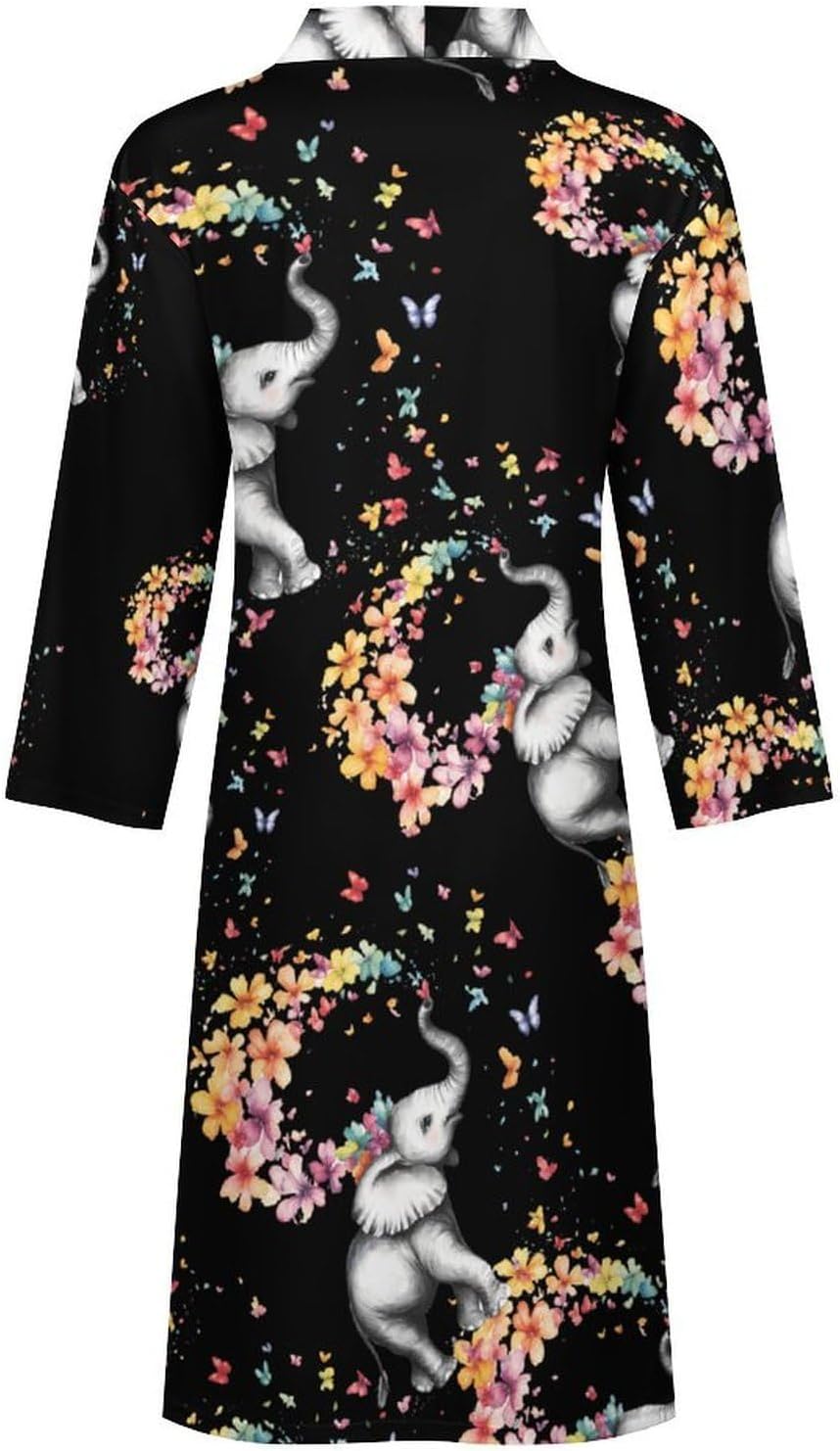 Butterfly Elephant Men's Robe Soft Bathrobe V Neck Loungewear Sleepwear Nightgown Dressing Gown