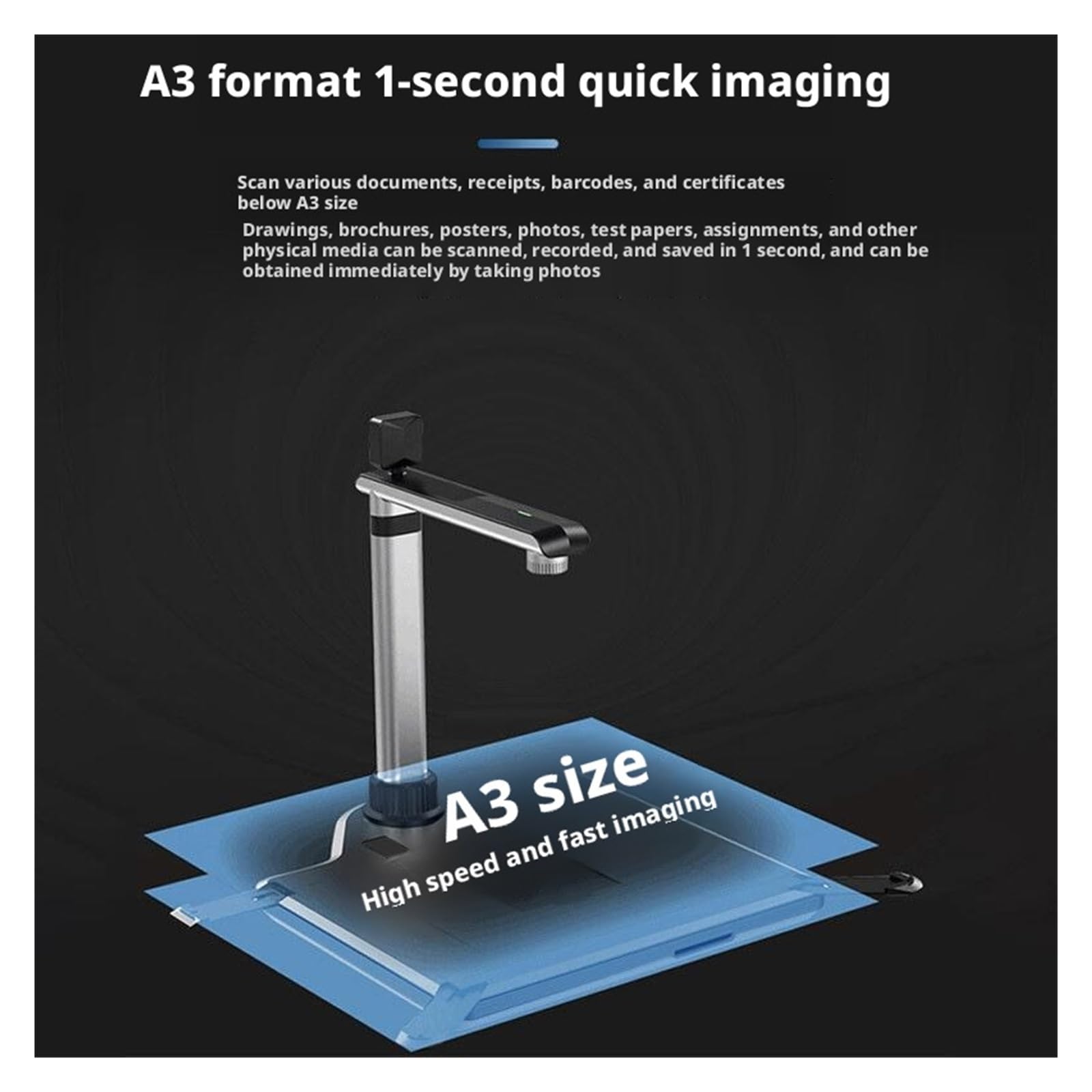 Scanner per documenti, Scanner for documenti portatile ad alta velocità da 10 MP - OCR A3/A4 con un clic for l'archiviazione in ufficio