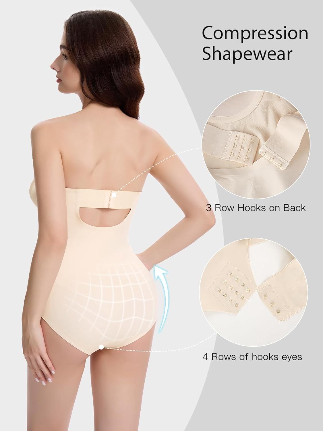Decorus Seamless Strapless Shapewear Bodysuit - Tummy Control Sculpt Body Shaper : Cupped with Removable Straps - Image 3