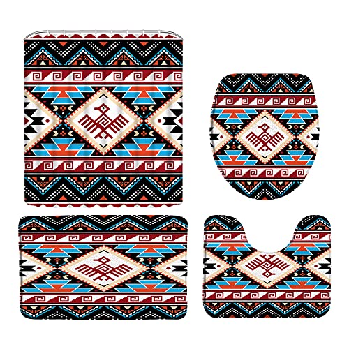 Gitcssym Aztec Shower Curtain Southwestern Native Tribal Navajo American Ethnic Retro Colorful Abstract Triangular Geometric Vintage Boho Decor Fabric Bathroom Curtain With Hook #TOP5