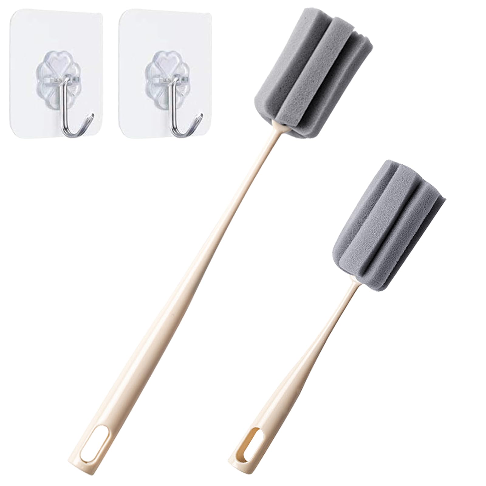 Sponge Bottle Brush 2PCS Long Handle Bottle Brush Wine Glass Cleaner Cup Cleaning Brush Baby Bottle Scrubber (Beige 2PCS)