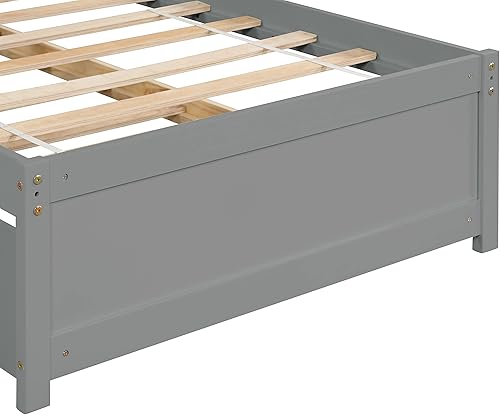 Miniatura 6 de MERITLINE Cama individual con cama nido de tamaño individual y cabecero de estantería, camas de plataforma de madera maciza con almacenamiento para