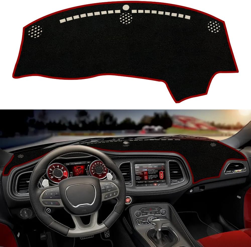 XYHGM Custom Dash Cover Fit for Dodge Challenger 2015-2023 2024 Non-Slip Interior Decoration Sunshade Glare UV Rays Protector Dashboard Mat Carpet Accessories(Red Edge)