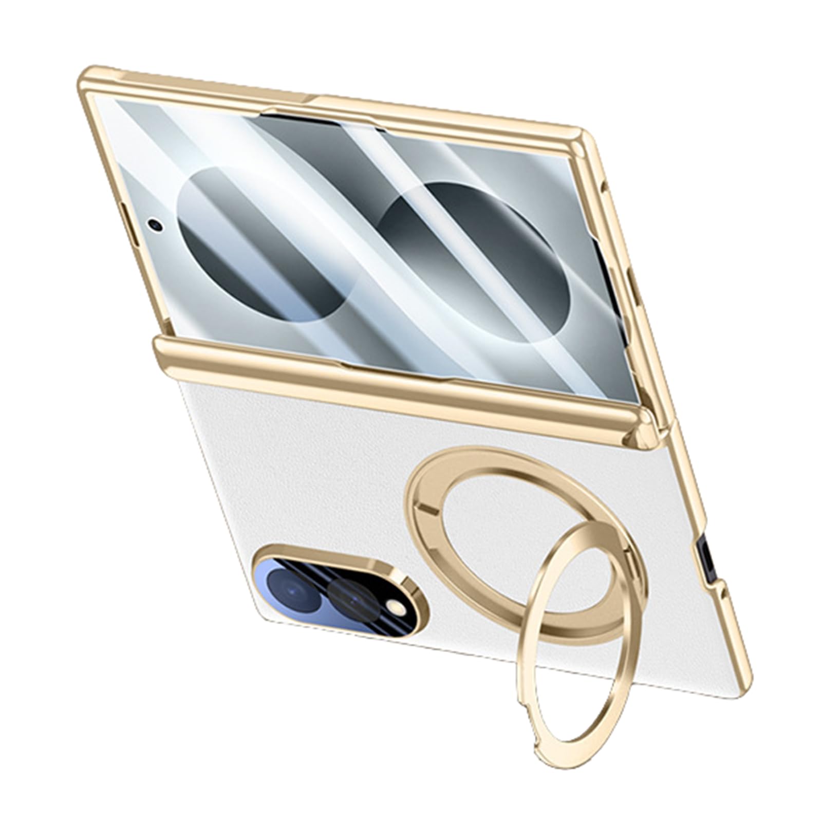 FDUJINH Leather Cover for Samsung Galaxy Z Fold 8, Built-In Screen Lens Protector Case Magnetic Ring Kickstand Electroplated Shockproof Shell