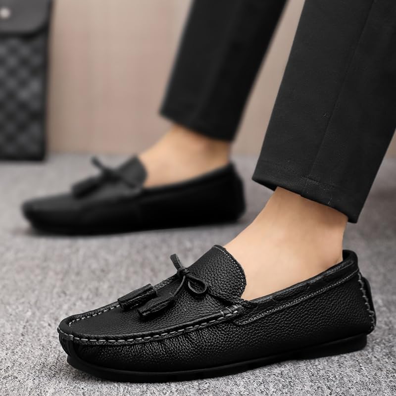 Loafers for Men Round Toe Tassel PU Leather Anti-Slip Flat Heel Slip Resistant Fashion Slip-on3
