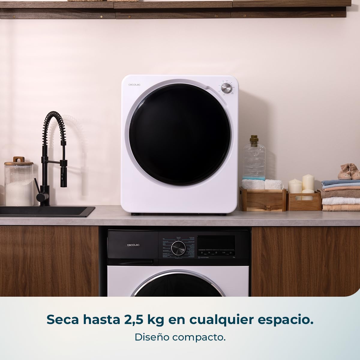 Cecotec Mini Secadora de Evacuación 2,5Kg Bolero DressCode Dry 3150V. 950W, 6 Programas, Programa ECO, Control Knob Intuitivo, Secado Rápido y Eficiente, Ideal Espacios Pequeños, Blanco - 4
