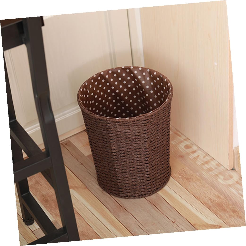 Rattan Trash Can with Linen Liner, Woven Sundries Storage Basket, Multipurpose Wastebasket for Kitchen, Living Room, Bedroom Organization Random Color Random Color
