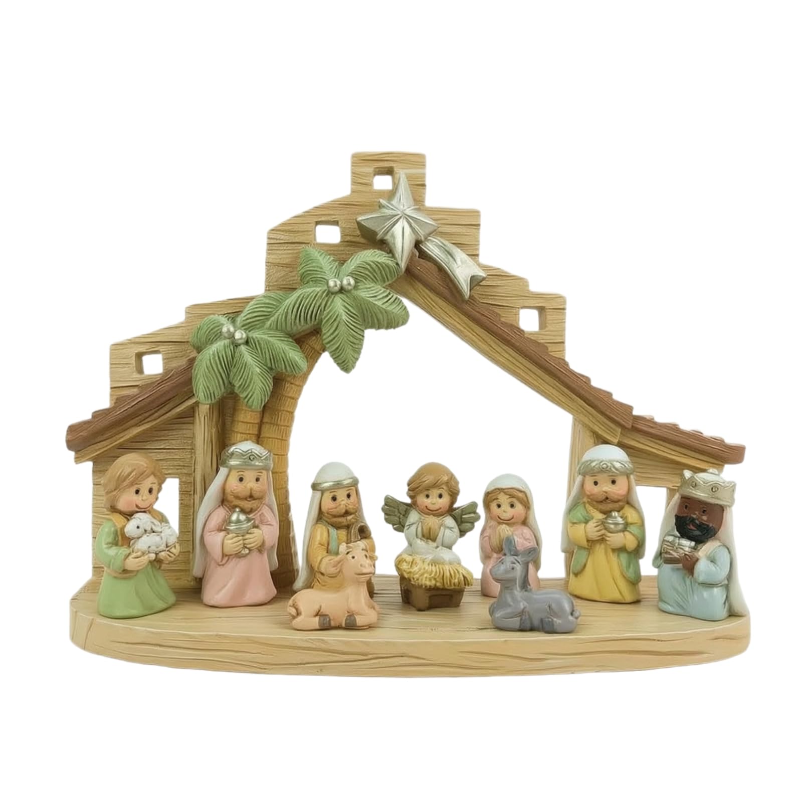rockible 11 Pièces Crèche avec Étable Décorative | Peinte à la Main, Rustique, Décoration, Collectionneurs