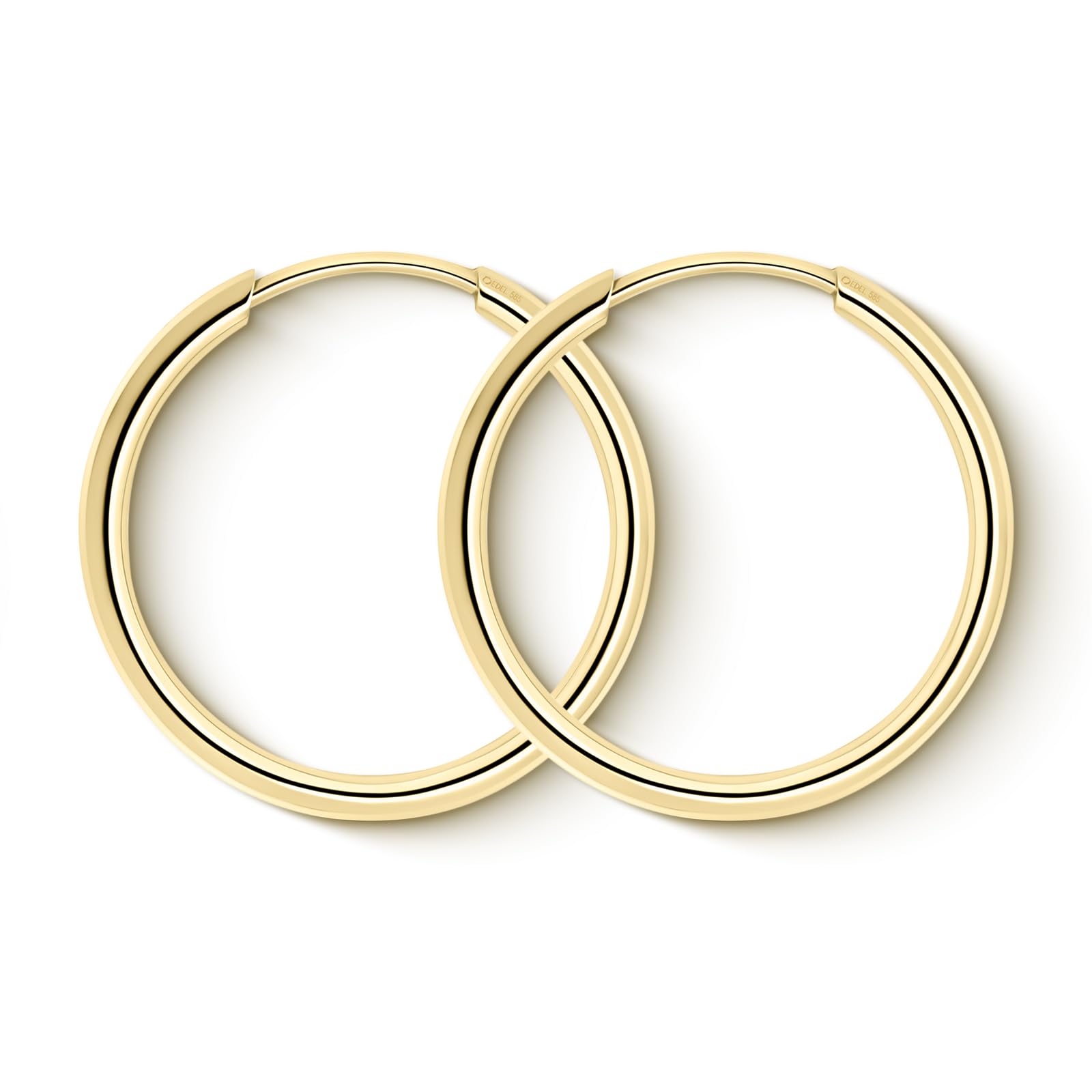 EDELIND Pendientes de aro finos 25mm 8K 9K 14K 18K Oro amarillo Aros de oro para mujer hombre ancho 1.5mm Aretes de mujer con Caja de regalo de joyería