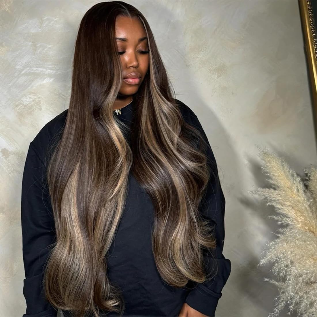 CIYOO 28 Inch 13x6 Body Wave Highlight Ombre Lace Front Wig Human Hair 180% Density Colored Ash Blonde Highlight Glueless Wigs Human Hair Pre Plucked