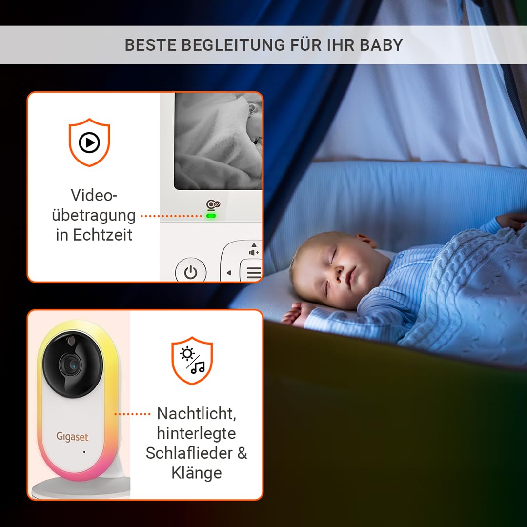Gigaset Baby 300 Video – Video-Babyphone mit Zwei-Wege-Audio – sichere FHSS Technologie - 2,8“ LCD-Bildschirm - Lange Akkulaufzeit–Nachtlicht-Temperatursensor, Cream White/Warm Grey [Deutsche Version]