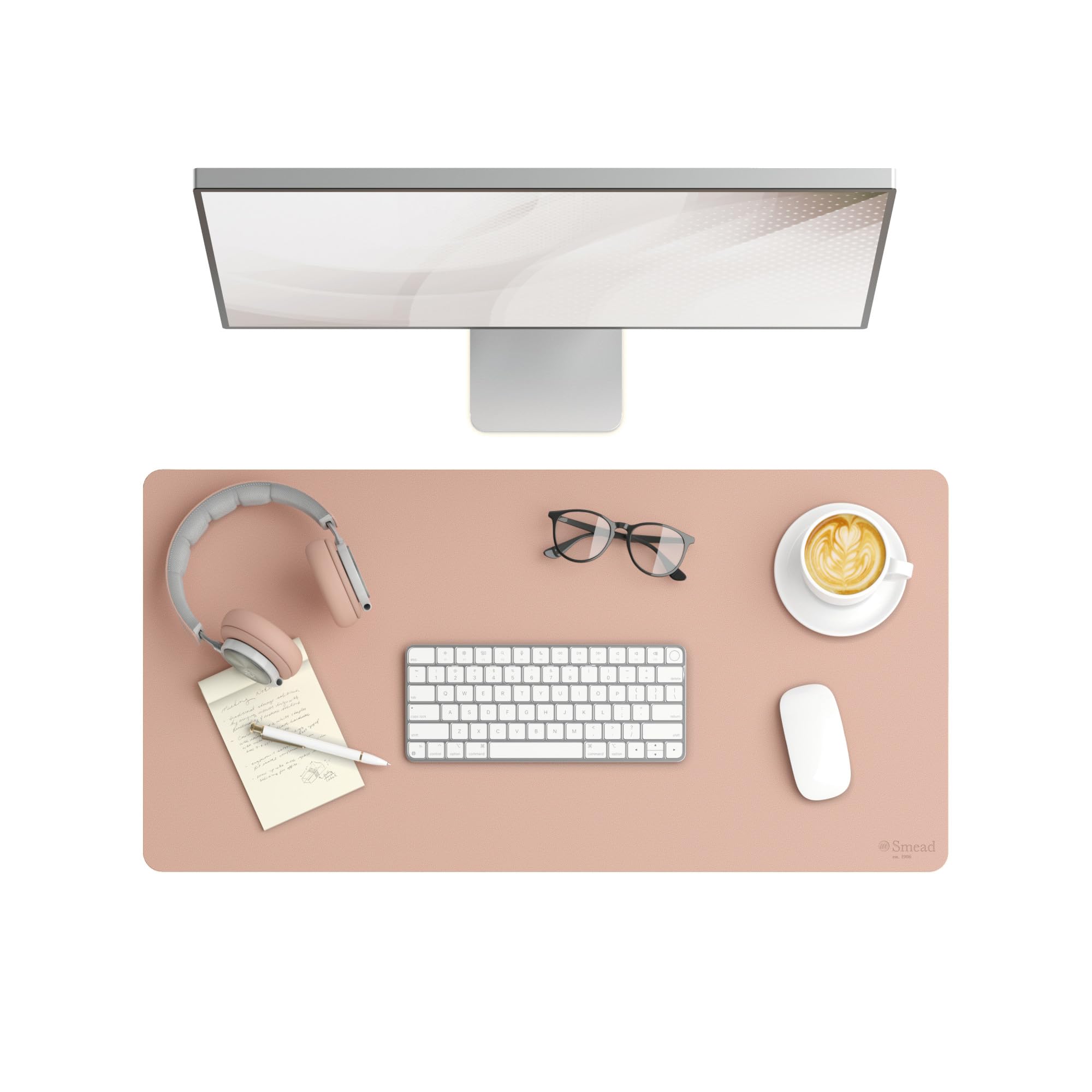Smead Desk Pad, Vegan Leather Desk Mat with Non-Slip Faux Suede Backing, Perfect Desk Organizer for Office Decor, 31.5” x 15.7” Medium, Dusty Rose (