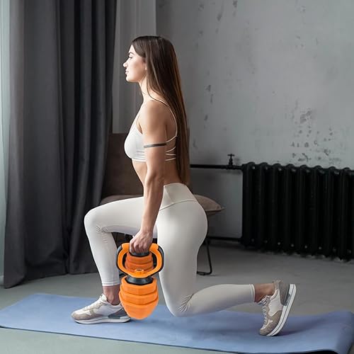 Miniatura 7 de Juego de mancuernas ajustables, pesas ajustables 4 en 1 para gimnasio en casa, 4 modos de cambio, naranja y negro