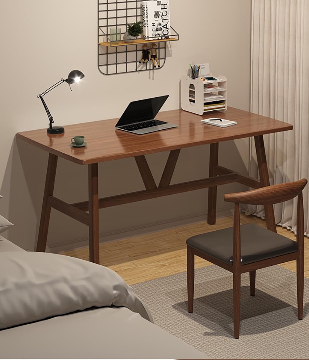 DUSALA 120cm Rectangular Dining Table with chair Wooden Top Dressing Table, Sturdy Metal Leg Computer Desk Workstation for Office, Studio, Kitchen, Easy Assemble (walnut color120 * 60 * 74CM)