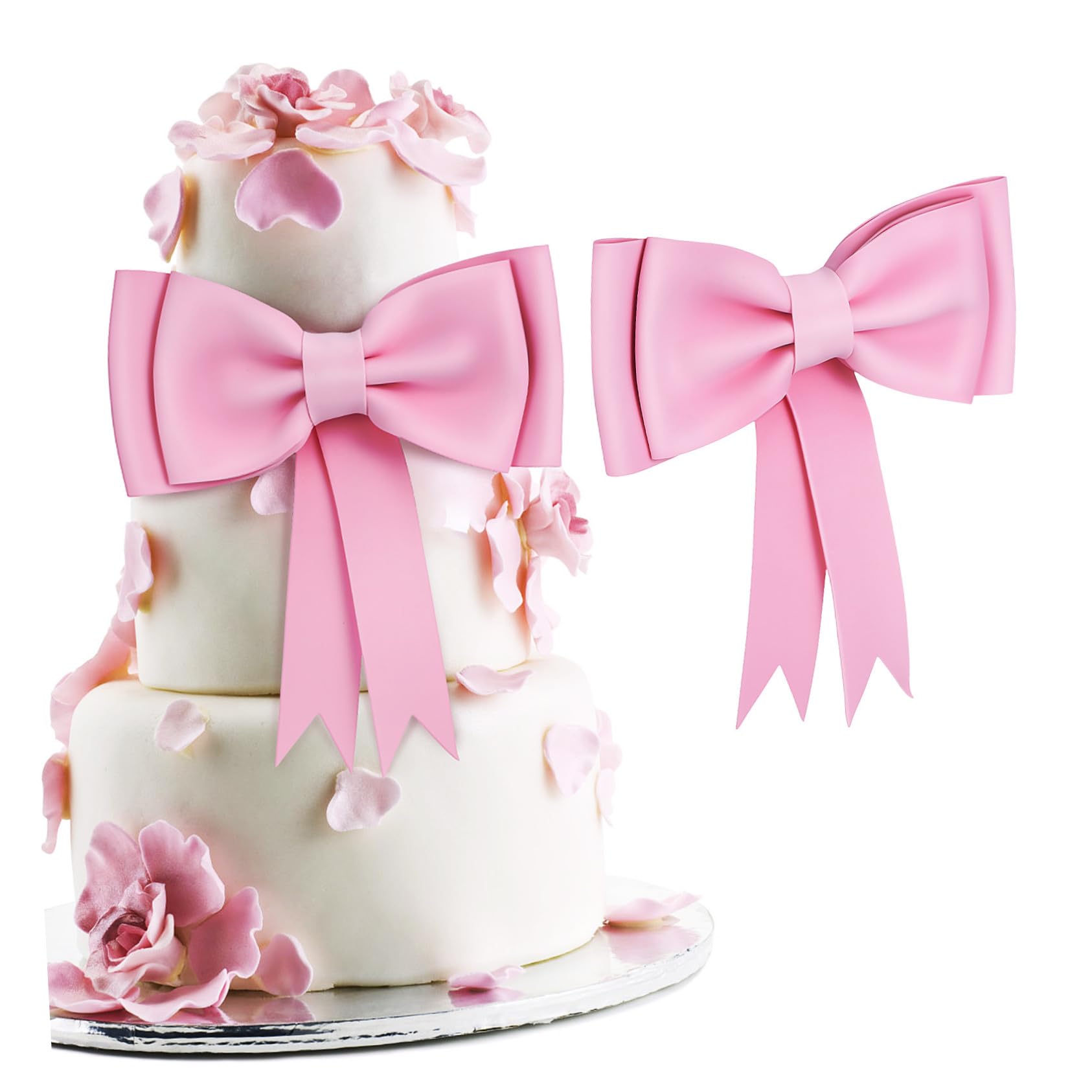 SUPVOX 2Pcs Bow Cake Toppers: Princess Birthday Cake Decorations, Pink Bow Party Decor Large Bowknot Cak e Decors for Wedding Cupcake