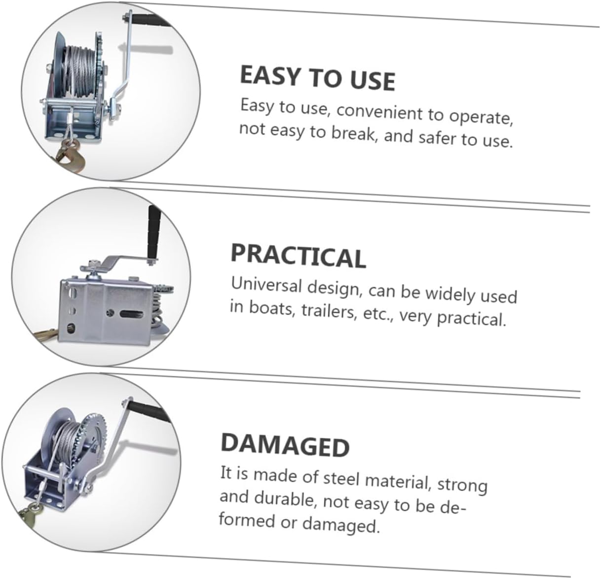 1pc Hand Winch Cable for Towing Boats Trailers and Vehicles and Practical Hauling Tool for and Recovery