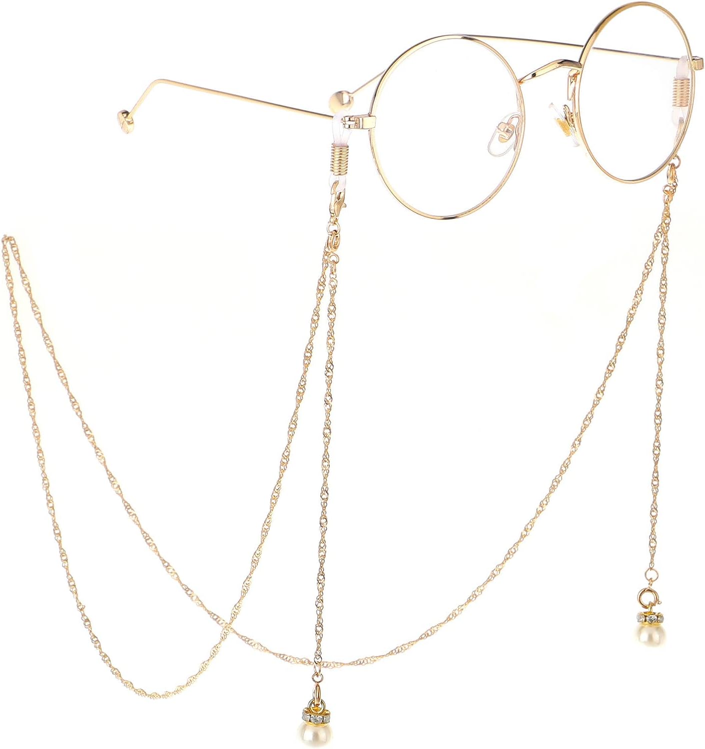 Eyeglass Chains Glasses Pearl Chain with Pendant, Multifunctional Double Buckle Chain, Sunglasses Decorative Chain, Gold