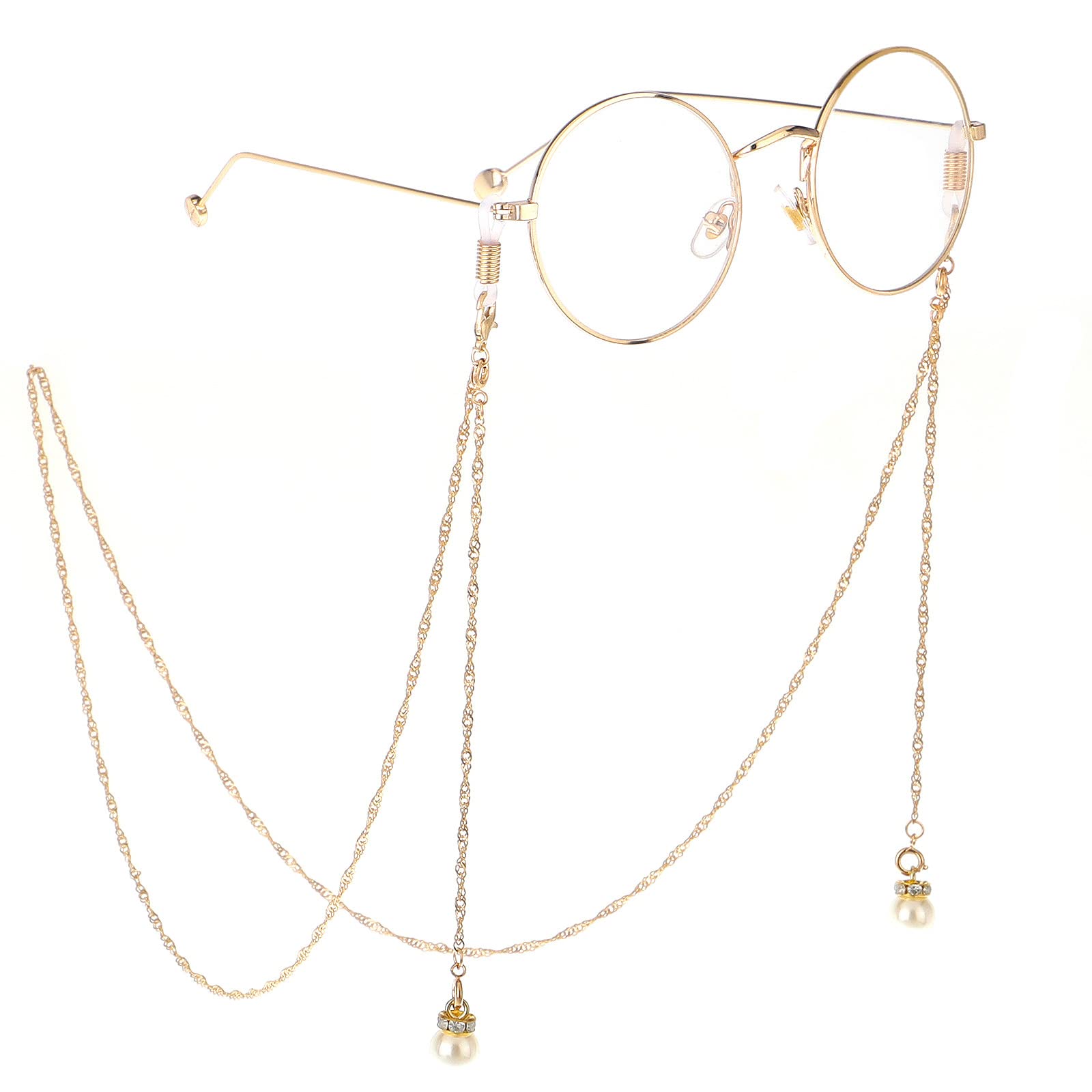Eyeglass Chains Glasses Pearl Chain with Pendant, Multifunctional Double Buckle Chain, Sunglasses Decorative Chain, Gold