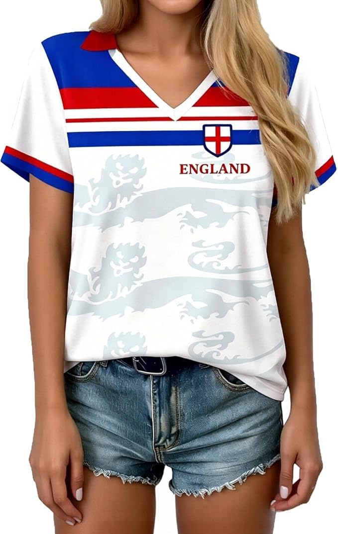 Scotland Fan Football Shirt Womens World Cup 2026 Short Sleeve Jersey Retro Graphic Printed V-Neck England Football Top Ladies Scotland T-Shirt Lightweight Fashion Summer Sports Clothing