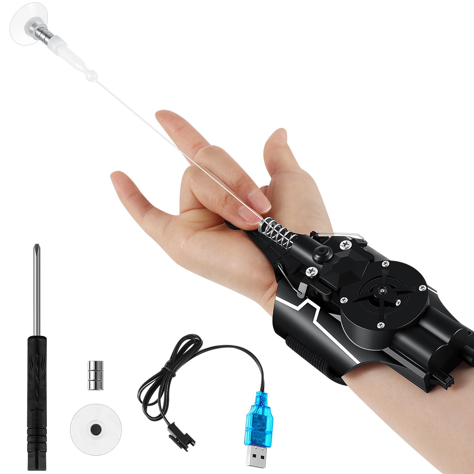 Spider Web Launcher Rope Launcher, 9.4 ft Spider Web Gadgets Toy Cool Gadgets USB Charging Launcher That Actually Shoot for Cosplay Role Playing Cool Stuff Fun Toys, Black