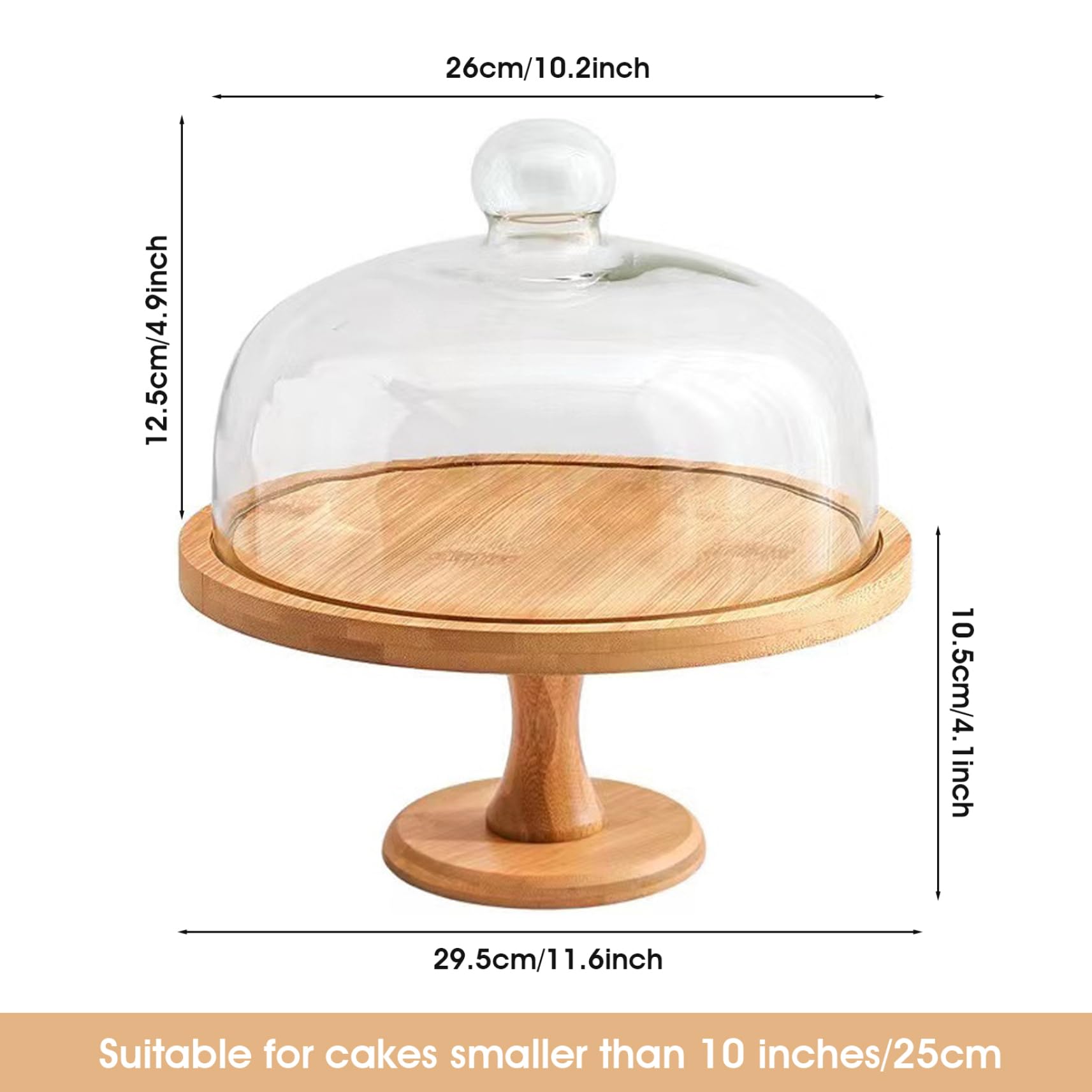 Soporte para tartas con tapa de cúpula, soporte para tartas de madera de 12.0 in con cubierta de cristal para exhibición de bodas y fiestas, diseño resistente de pie alto, de varios niveles p