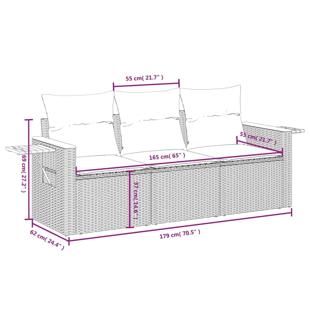 IKAYAA Divanetto da Esterno 3 Posti con Contenitore Divano da Giardino in Polyrattan Salotto da Giardino in Polyrattan Set da arredo per Esterno con Cuscini-Nero-3 pz