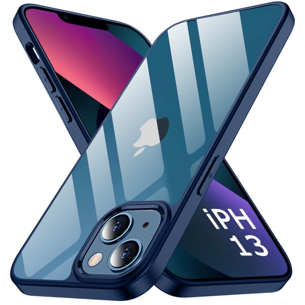 TheGiftKart Polycarbonate, TPU Ultra-Hybrid Crystal Clear Back Cover Case For Iphone 13 | Slim Fit Shockproof Design | Camera Protection Bump | Transparent Back Cover Case For Iphone 13 (Blue Bumper) (B0BSS6PGH5) Amazon Price History, Amazon Price Tracker