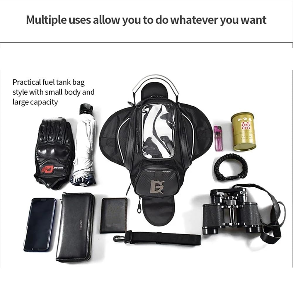 NEWFUN Tankrucksack Motorrad Magnet, Schwarze Oxford-Motorradtasche Mit Touchscreen-Handy-Tasche, Passend für die Meisten Motorräder
