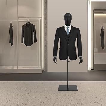 Male Mannequin Torso, Height Adjustable Mannequins, Detachable Arms Half Body Display Dress Form with Metal Stand for Retail Clothing Shops, Retail Sewing Shop Black, Standerd