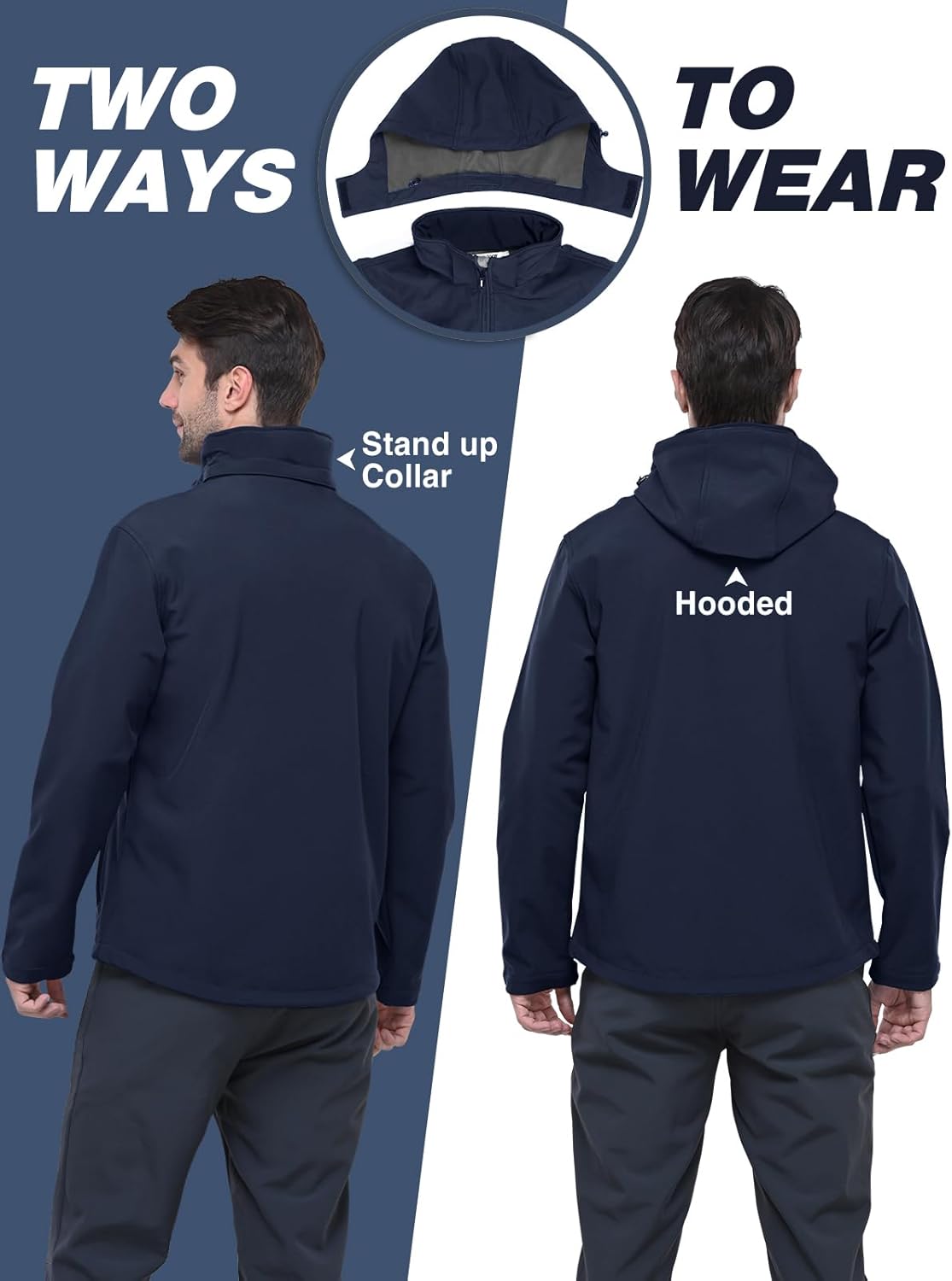 33,000ft Men's Softshell Jacket with Hood Fleece Lined Windbreaker Lightweight Waterproof Jackets for Hiking - Image 2