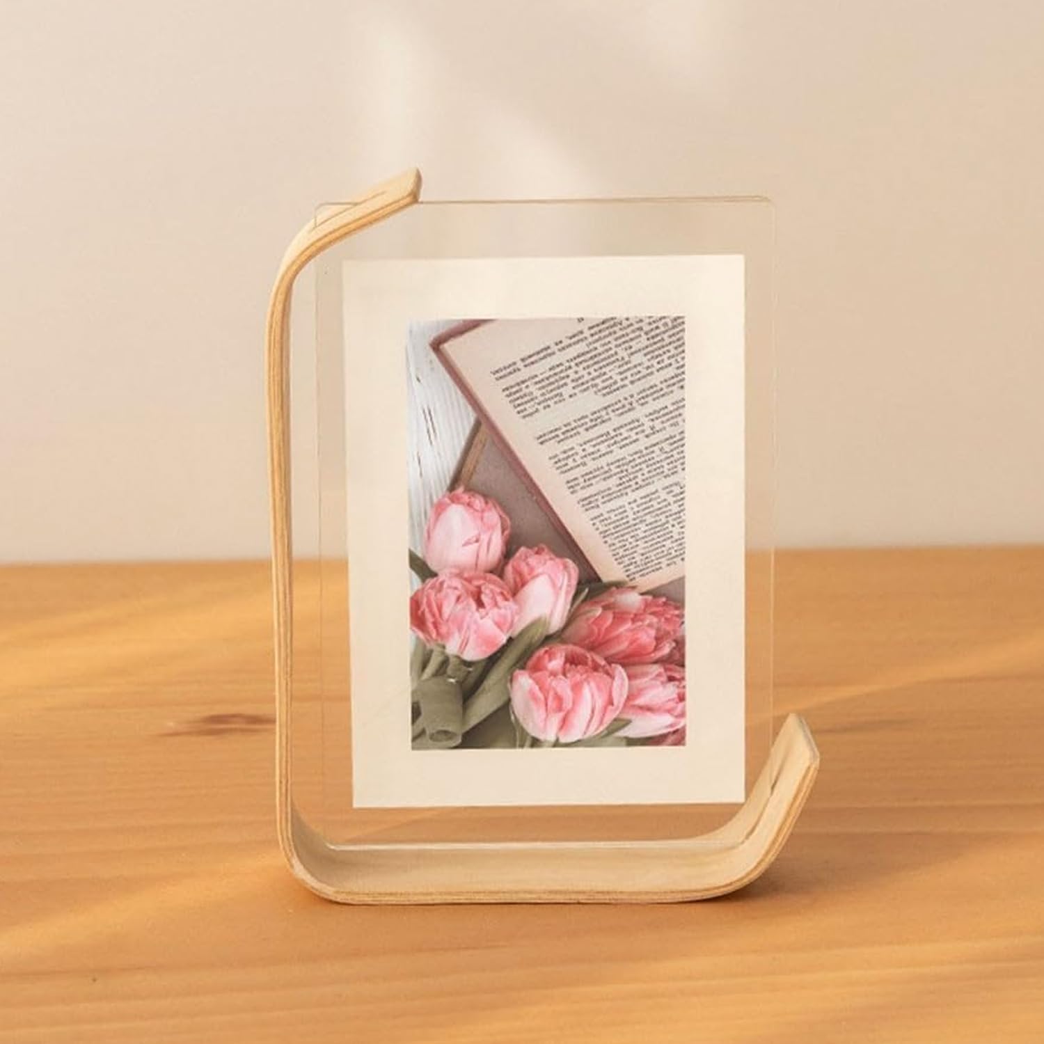 Nostrae by Ekhasa Wooden Photo Frame for Table | 4x6 Inch Acrylic Table Top Photo Frame with Stand | Double-Sided Picture Frame for Desk, Bedroom & Office Décor | Small Aesthetic Photo Frame for Gift-image-3
