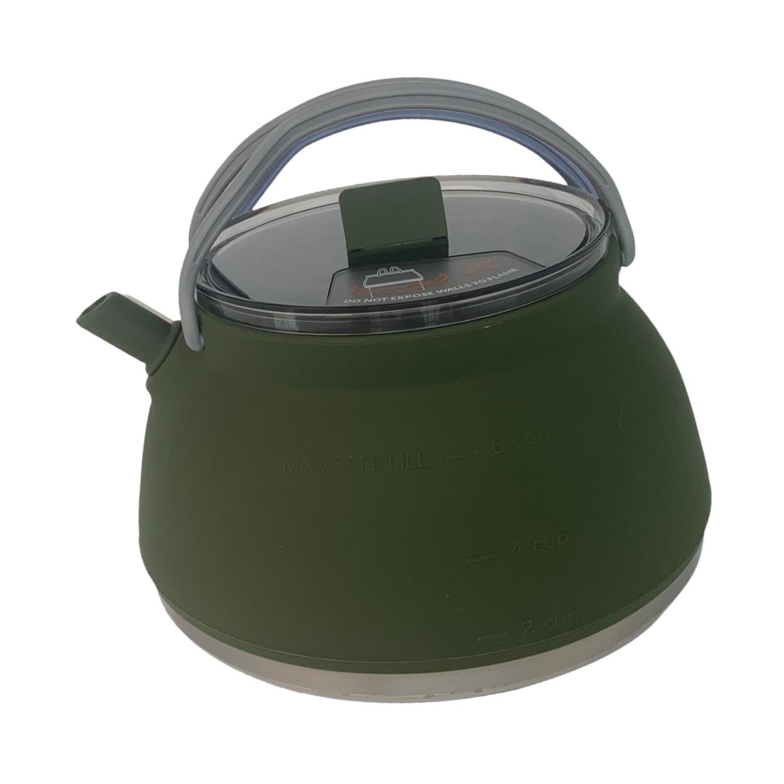 Bollitore per tè e caffè da campeggio all'aperto, leggero, riutilizzabile, pieghevole, pratico, per cucinare, acqua bollente sul fuoco, bollitore da, Verde scuro, 18.2x10.5 cm