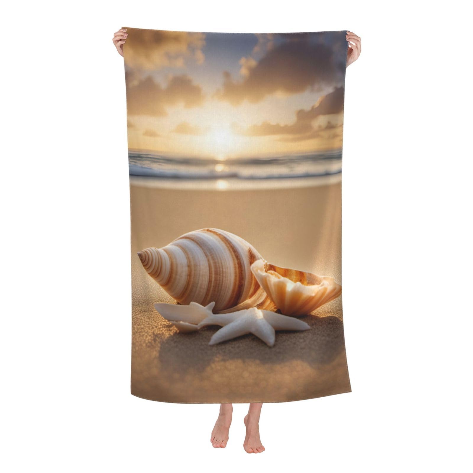Anceky Oversized Seashell Landscape On The Beach Print Beach Towel Soft Quick Dry for Beach Pool Shower Travel Sports