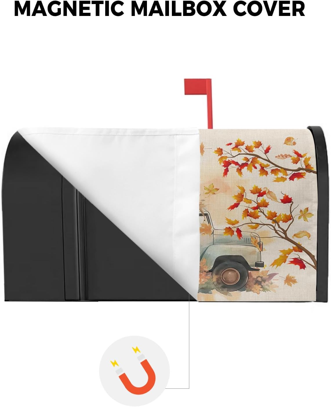 Thanksgiving Mailbox Covers Magnetic Standard Size, Pumpkins Truck Fall Chic Botanical Maple Leaves Rustic Retro Post Box Cover Mail Wrap Outdoor Garden Yard Decoration Welcome Thanks Giving 18.5x21.7