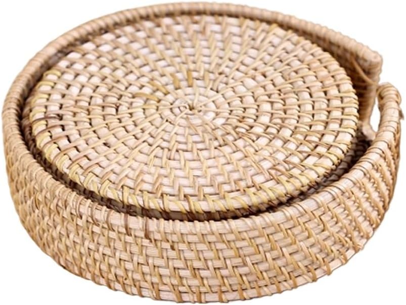 HBJWOV 6 Pieces Hand-Woven Rattan Coasters Tea Mats Zisha Pot Mats Heat Insulation Mat Set(16cm)