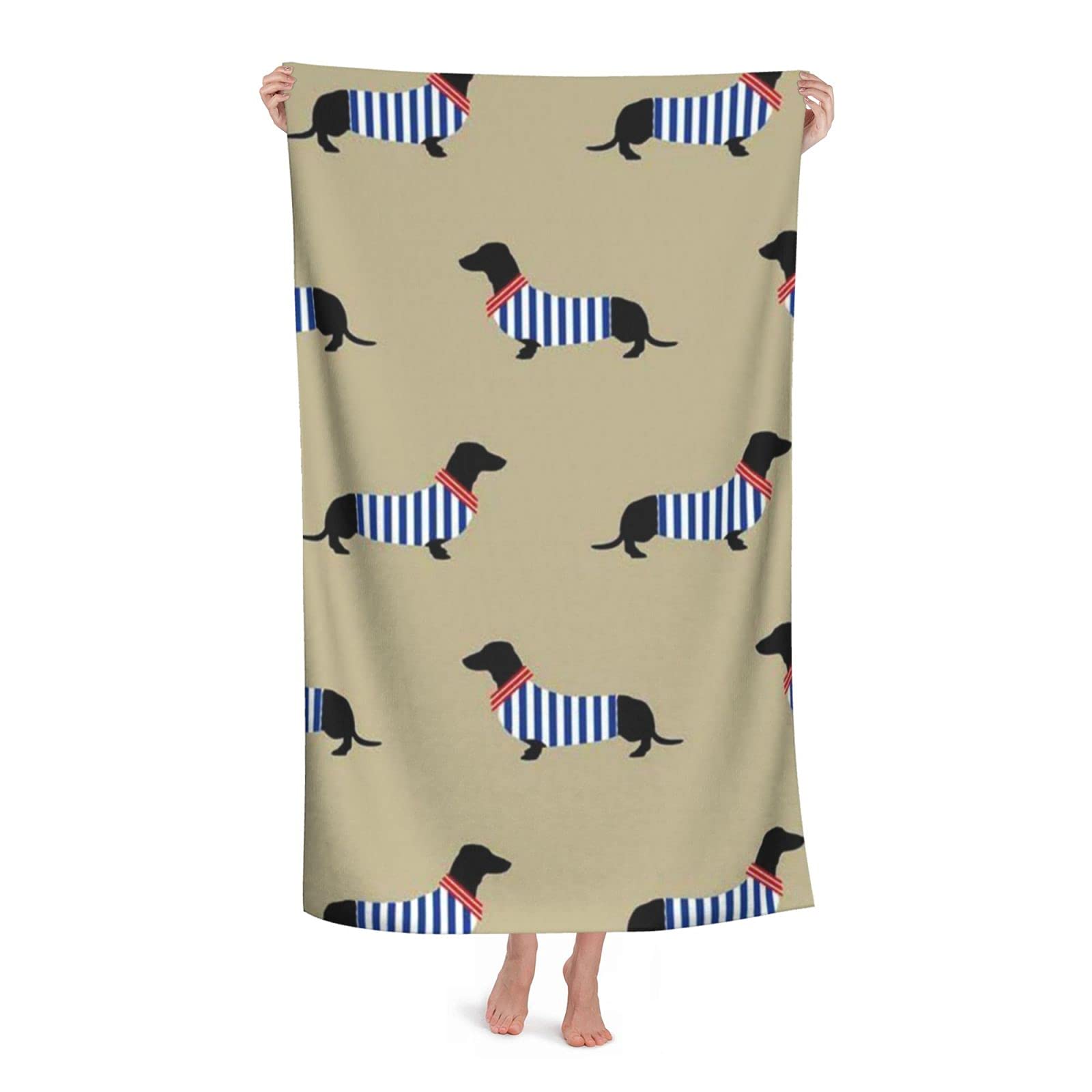 LSRCPD Sailor Dachshund Beach Towel Highly Absorbent Microfiber Beach Blanket Soft Bath Towels 80 x 130 cm
