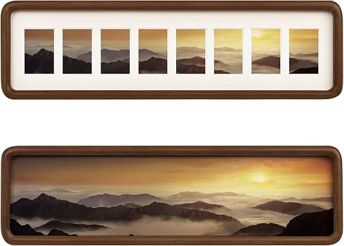 Hans 4"x16" Frames Collage Photo Frame Single Mat with Eight 1.5x2.5 Openings and Satin Solid Frame Horizontal or Vertical8 Openings
