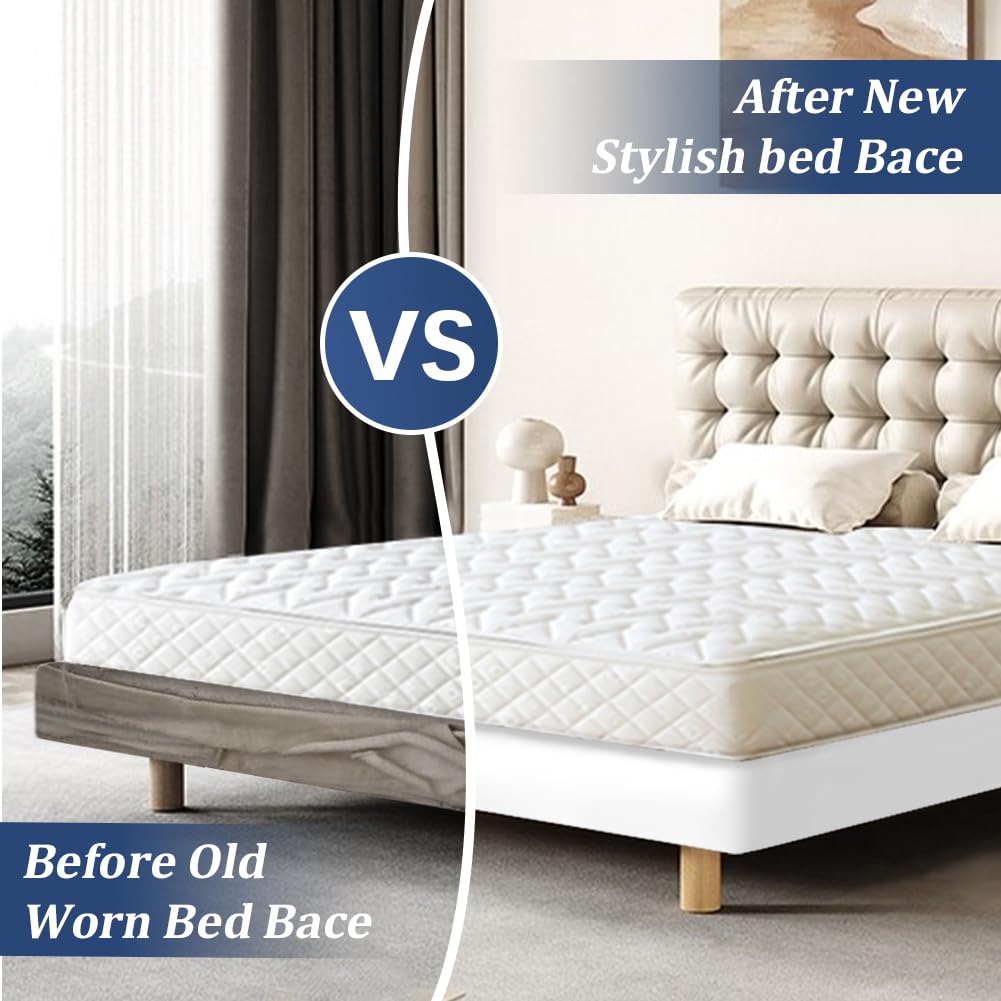 DUJUIKE Copriletto, Tessuto In Velluto, Sostituzione Della Gonna Del Letto, Proteggi la struttura del tuo letto. Adatto Per Camere Da Letto, Hotel(Bianco,Queen Bed Width:150-160cm)