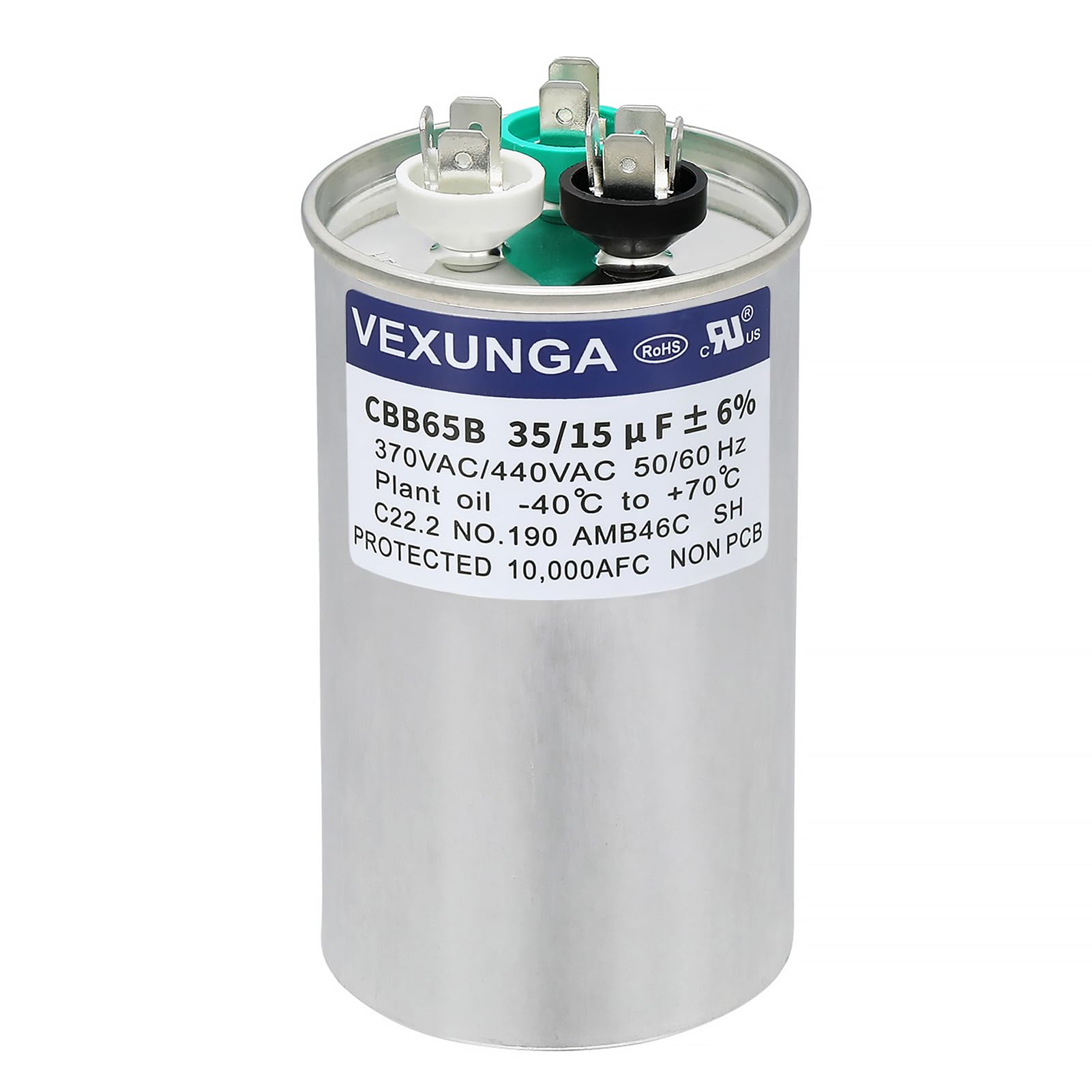 35/15 uF 35+15 MFD 370VAC or 440VAC Dual Run Start Round A/C Capacitor CBB65 Air Conditioner Capacitors for AC Unit Fan Motor Start or Heat Pump or Condenser Straight Cool